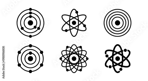 Foto Atomic Structure Icons, Science Symbols, Molecular Models, Chemistry Diagrams, P