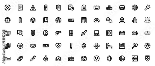 Computer Games Icon Set: Vector Collection of Bones, Shield, Sword, Gamepad, Console, Arcade, Trophy and More. Minimal Line Icons.