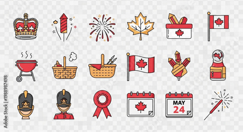 Canadian holiday icons and symbols for victoria day celebrations