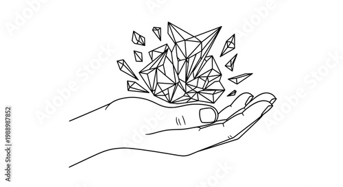 A hand holding shattered crystal pieces.