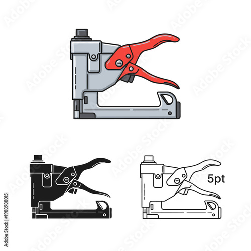 Three different colored staple guns for various uses and designs  office supplies and tools for paper and fabric binding