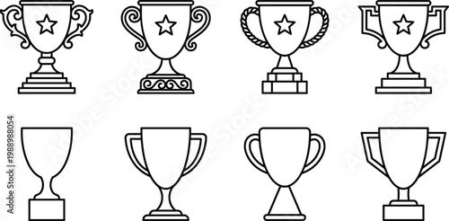 Foto Trophy Icon Set with Star Design in Outline Style for Award, Recognition, Achiev