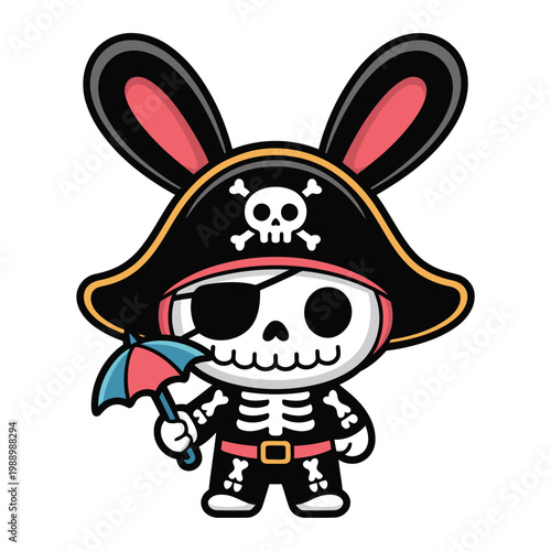 Vector image of a skeleton wearing a pirate outfit
