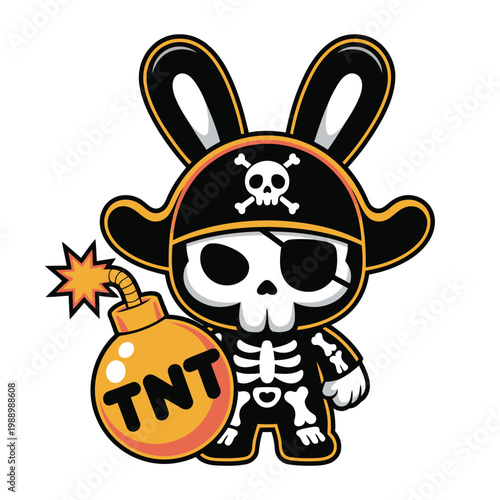 Vector image of a skeleton wearing a pirate outfit