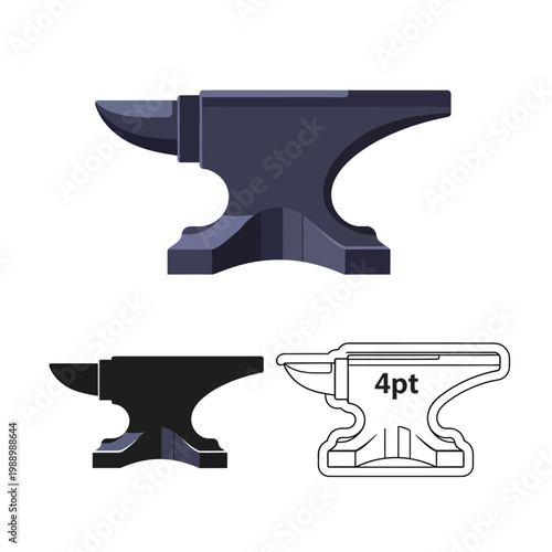 Three different views of an anvil in various styles and colors for design and illustration purposes  industrial tool