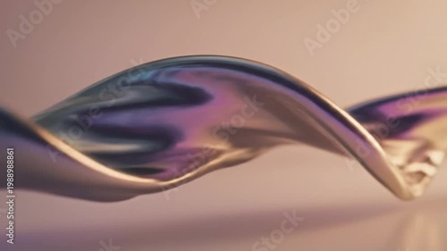 Abstract iridescent wavy liquid shape against a soft background