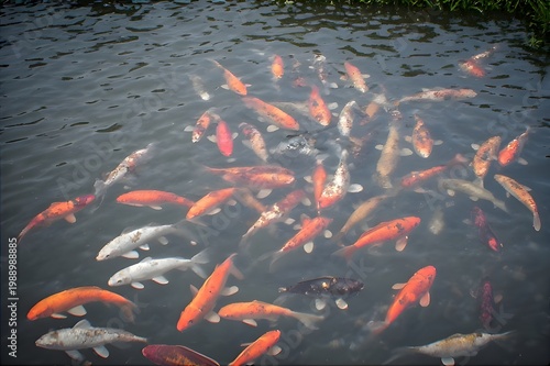 koi fish swimming in the pond