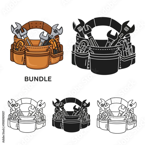 Tool belt with wrenches and tools  various styles and colors  illustration bundle