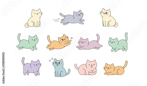Foto Minimal cute cat clipart vector with different poses and emotions simple flat ki