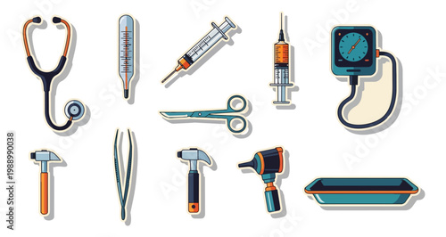 Medical tools and instruments vector illustration on black background