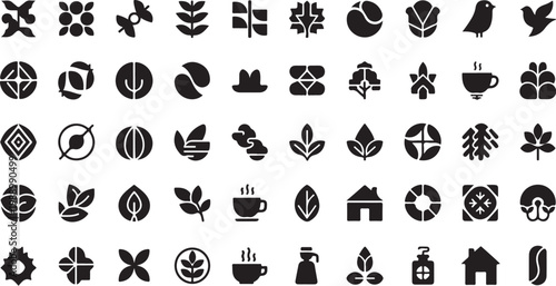 Black and white icons of nature and home