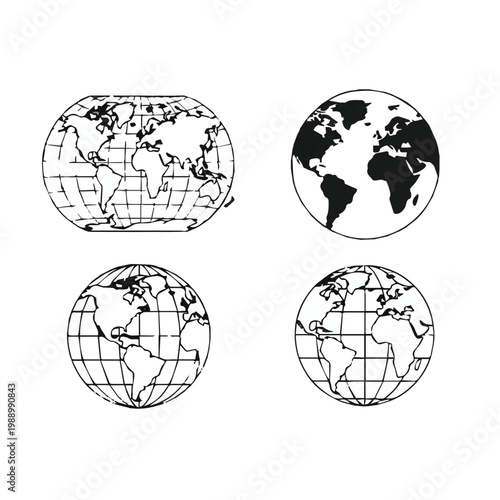 Four different projections of the world globe