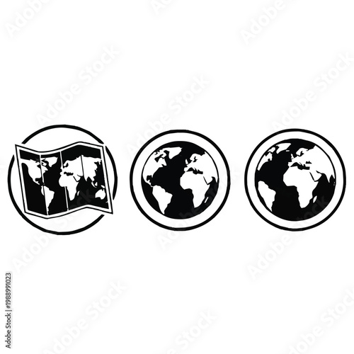 Globe icons with book representing global education and travel