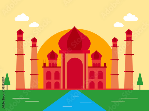 Taj Mahal, a world-famous monument located in Agra, India. India illustrations. Flat vector concepts.