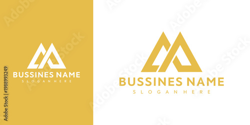 Business name logo displayed on a white and gold background with triangular symbol