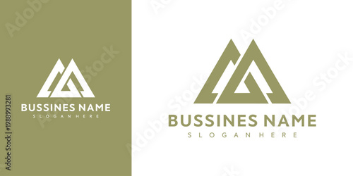 Business logo design features triangular shapes with company name and slogan