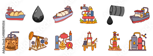 industrial oil and gas extraction equipment set featuring various machinery for production