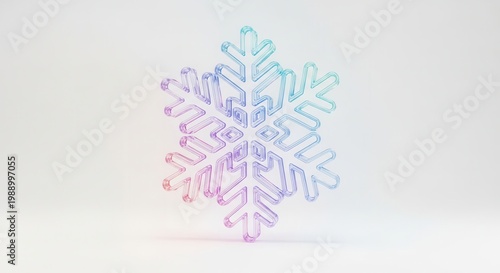 Translucent crystalline snowflake displaying a vibrant pastel gradient against a clean minimalist