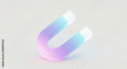 Gleaming iridescent U-shaped magnetic object with soft pastel gradient hues on a clean background