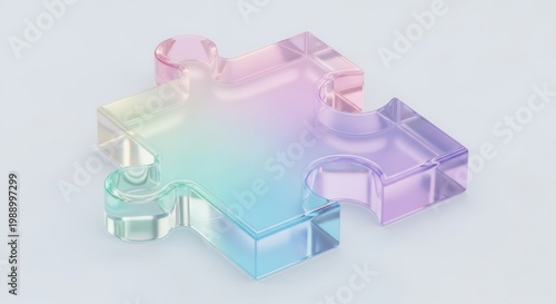 Single clear puzzle piece showcasing a beautiful pastel rainbow gradient spectrum