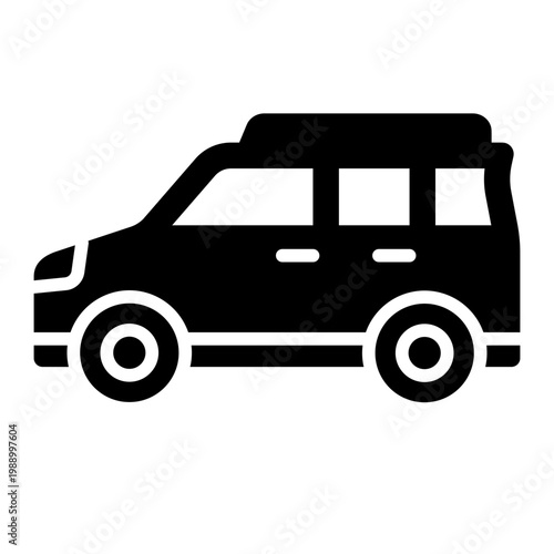 minivan glyph icon. roof rack family MPV. airport transfer and road trip. family and tourism
