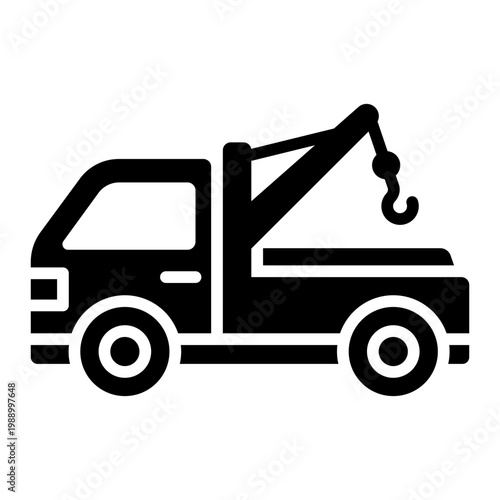 tow truck glyph icon. roadside recovery crane vehicle. breakdown service and rescue. automotive emergency