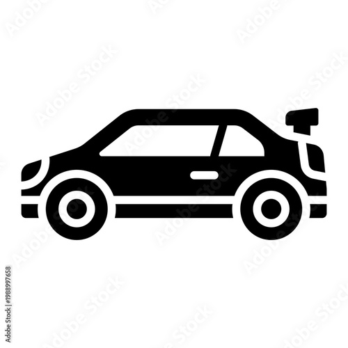 race car glyph icon. sport coupe with rear spoiler wing. track and performance driving. motorsport and speed