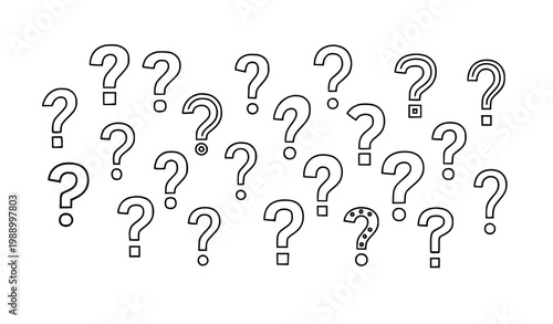 Question Mark Outline Icon Set with Various Inquiry and FAQ Symbols for Help Design, Problem Solving Concepts, Customer Support Graphics and Information Illustration