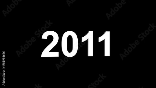 Bright white 3D number 2011 text animation floating against a deep black void offering a vibrant and modern visual for the year with a sense of digital energy. 