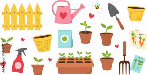 Set of Gardening Tools, Plant Pots, and Garden Accessories for Home Gardening, Plant Care, and Outdoor Projects