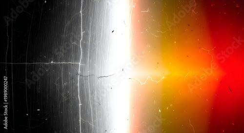 A vibrant abstract image with a dramatic transition from black to white to colorful light