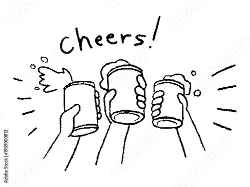 乾杯するイラストの線画