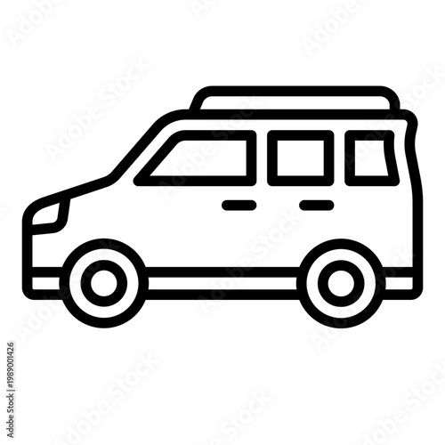 minivan outline icon. roof rack family MPV. airport transfer and road trip. family and tourism