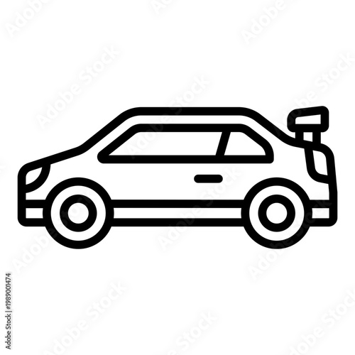 race car outline icon. sport coupe with rear spoiler wing. track and performance driving. motorsport and speed