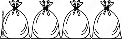 Collection of garbage bags on a transparent background, vector outline graphic.