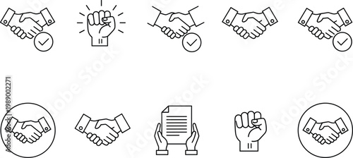 Business handshake and fist icons set on transparent background symbols of agreement.