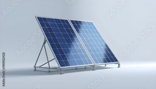 A solar panel standing on a white surface with a clean and minimalist background