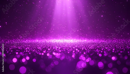 A vibrant purple background with a spotlight shining down on a field of sparkling glitter