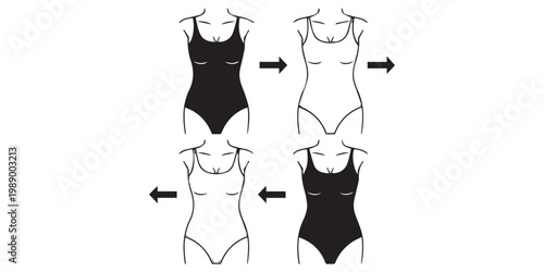 Swimsuit design variations black white.