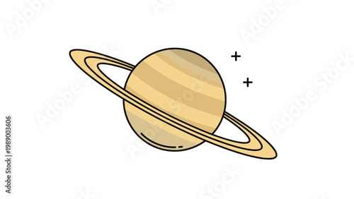 Vector illustration of the planet Saturn with its prominent rings and surrounding stars, perfect for space and astronomy enthusiasts.