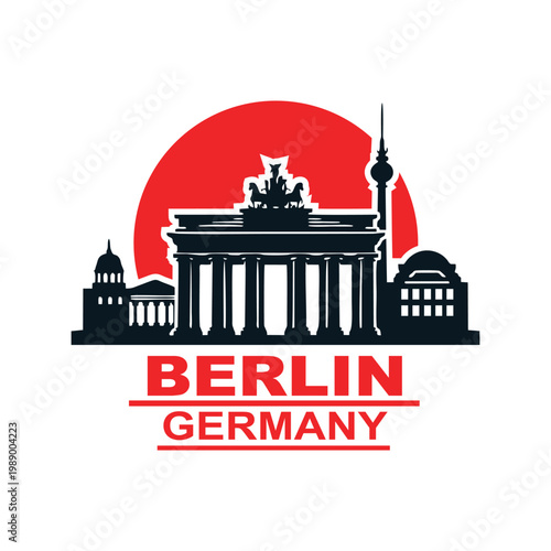 Berlin Germany Landmark Graphic with Brandenburg Gate and TV Tower