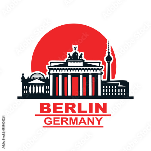 Berlin Germany skyline logo with Brandenburg Gate and TV Tower