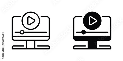 Video Lesson Vector Line Icon for E-Learning and Education