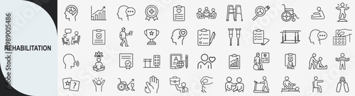 Rehabilitation icons set, thin line vector icons for physical therapy