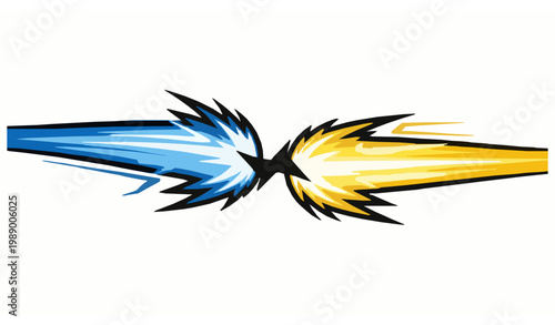 A dynamic vector graphic of two opposing forces colliding in a burst of energy