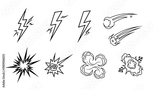A set of comic book style explosion and lightning bolt vector graphics