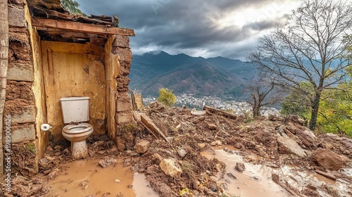 Partial Collapse of Restroom Structure in Hillside Village after Heavy Rain
