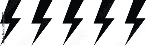 Five black lightning bolt symbols.