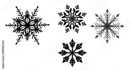 Snowflakes intricate set with detailed patterns and symmetrical designs featuring winter, cold, ice with frost and snow elements for holiday,