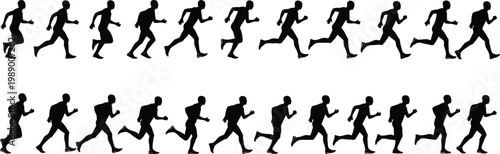 Silhouette runners in motion on background.